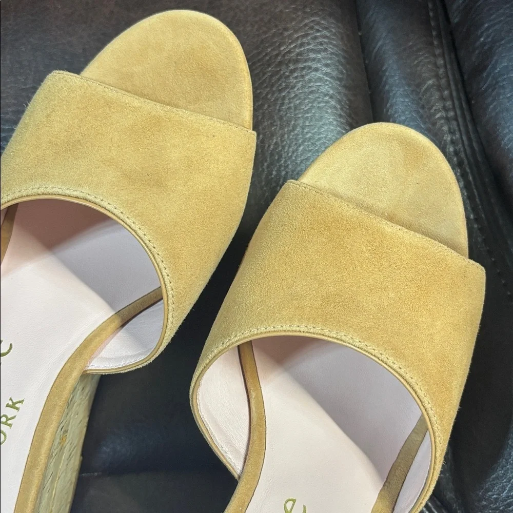 kate spade Suede leather Penelope Cork Wedge bungalow Slide in shoes 9